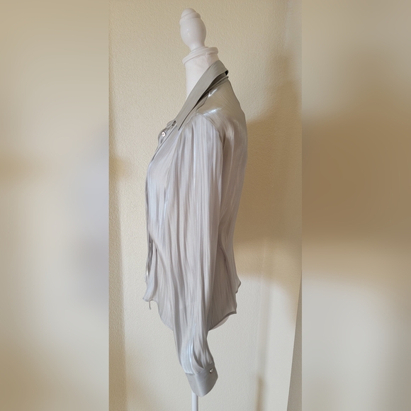 ZARA NWT Silver Liquid Satin Blouse size Large. Metallic Sheer Dressy Top - Picture 2 of 6